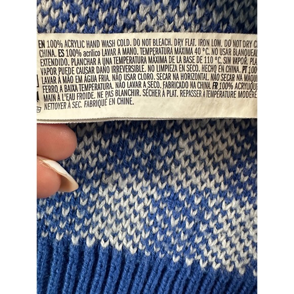 Forever 21 Blue White Checkerboard Knit Cardigan Sweater Womens Medium Oversized - Picture 7 of 8